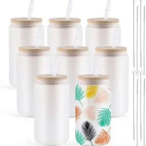 8 Pack 16OZ Frosted/Clear Glass Sublimation Tumblers