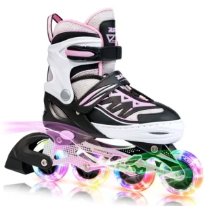 Girls Adjustable Illuminating Inline Skates with Light up Wheels, Fun Flashing Beginner Roller Skates for Kids