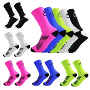 3 Pairs Cycling Bike Socks Bicycle Pattern Mid Tube Outdoor Sport Racing Socks Running Stripe