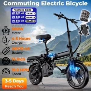 500W Adult Electric Bike, 20 MPH, 48V 10.4Ah Removable Battery, 14 Inch Folding Electric Bike, Multi-Shock Absorption
